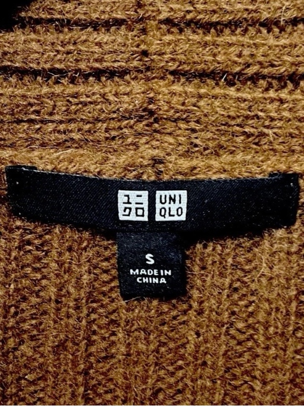 Uniqlo Brown Ribbed Long Cardigan Wool Blend Cozy Open Front Small - Picture 3 of 8